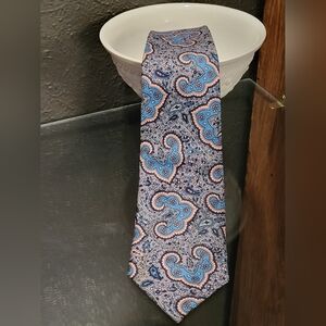 Barry Of London Blue/Pink Paisley Italian Silk Tie
